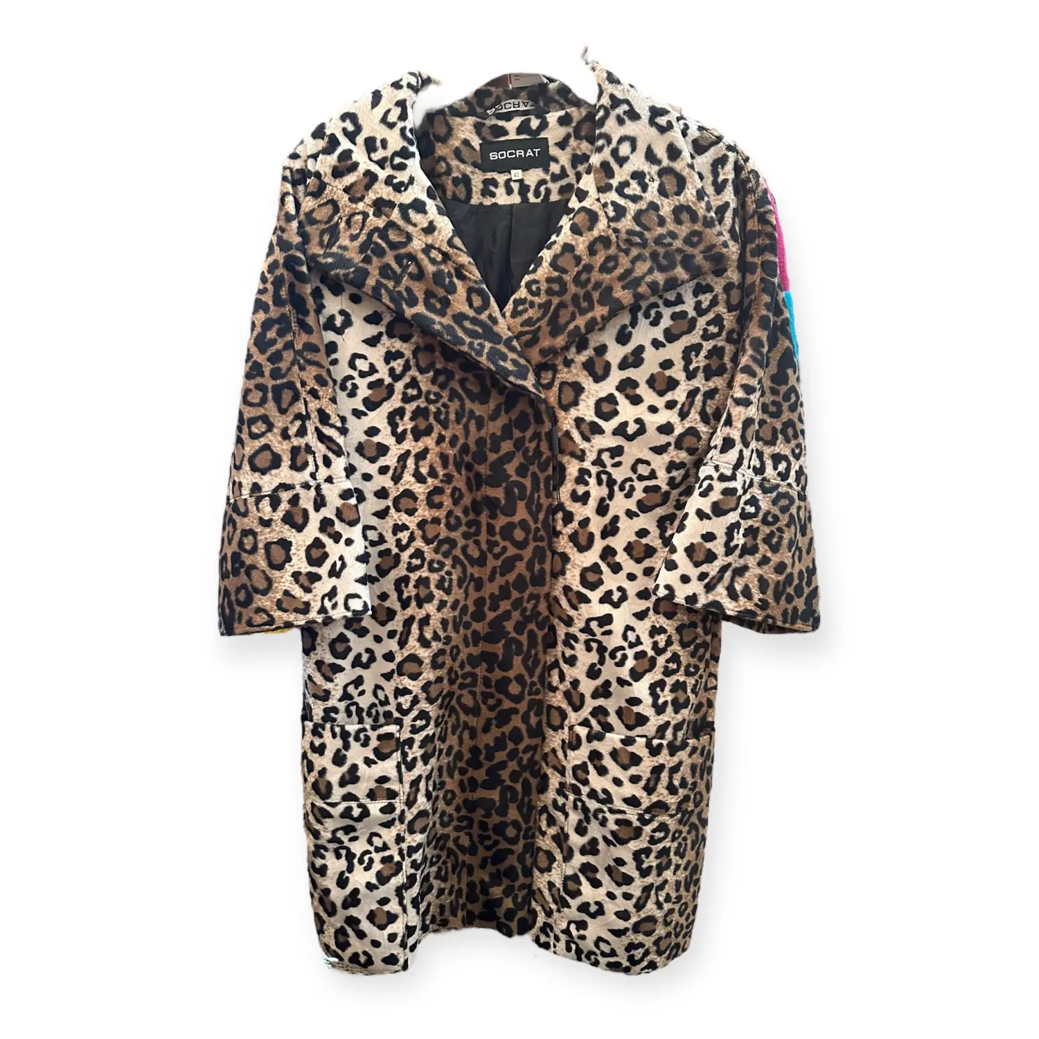 Socrat Faux Fur Leopard Print Coat - Size: S/M